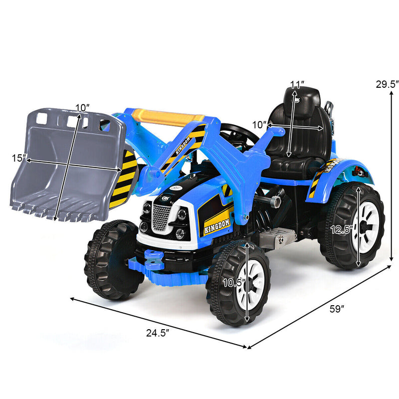12V Battery Powered Ride-On Truck with Front Loader Digger for Outdoor Fun