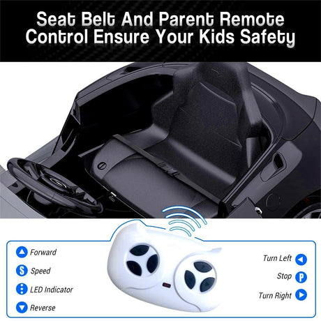 12V Battery Powered Sports Car for Kids with LED Headlights and 2 Speed Options