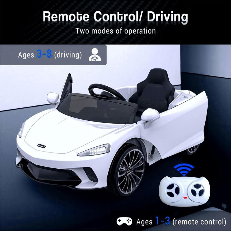12V Battery Powered Sports Car for Kids with LED Headlights and 2 Speeds - White