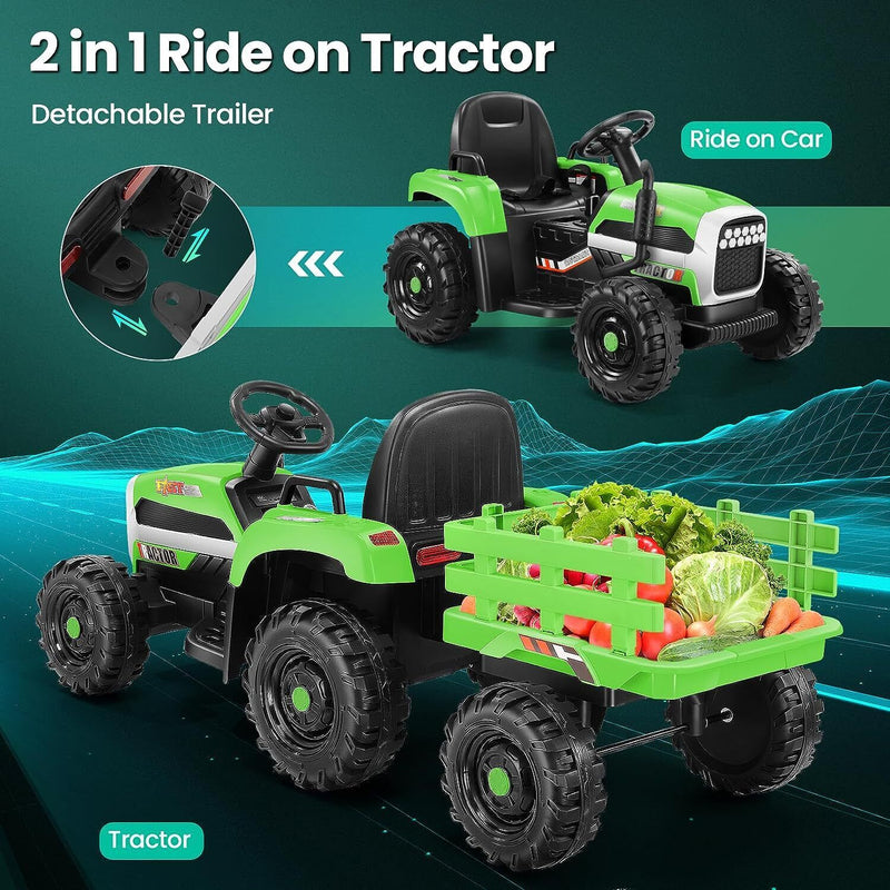 Electric Ride-On Tractor Toy with Trailer and Remote Control for Kids (12V)