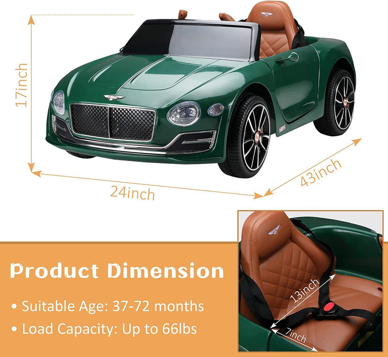12V Electric Bentley Style Kid Ride-On Car with Remote Control and LED Lights in Green