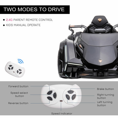 12V Black Lamborghini GT Kids Ride-On Sports Car with Remote Control