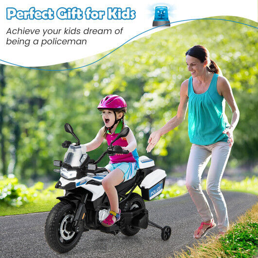 12V BMW Kids Police Motorcycle with Light and Music - White, Built to Last