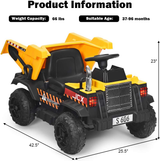 12V Dump Truck Ride-On with Remote Control, Music, Horn, USB, and AUX