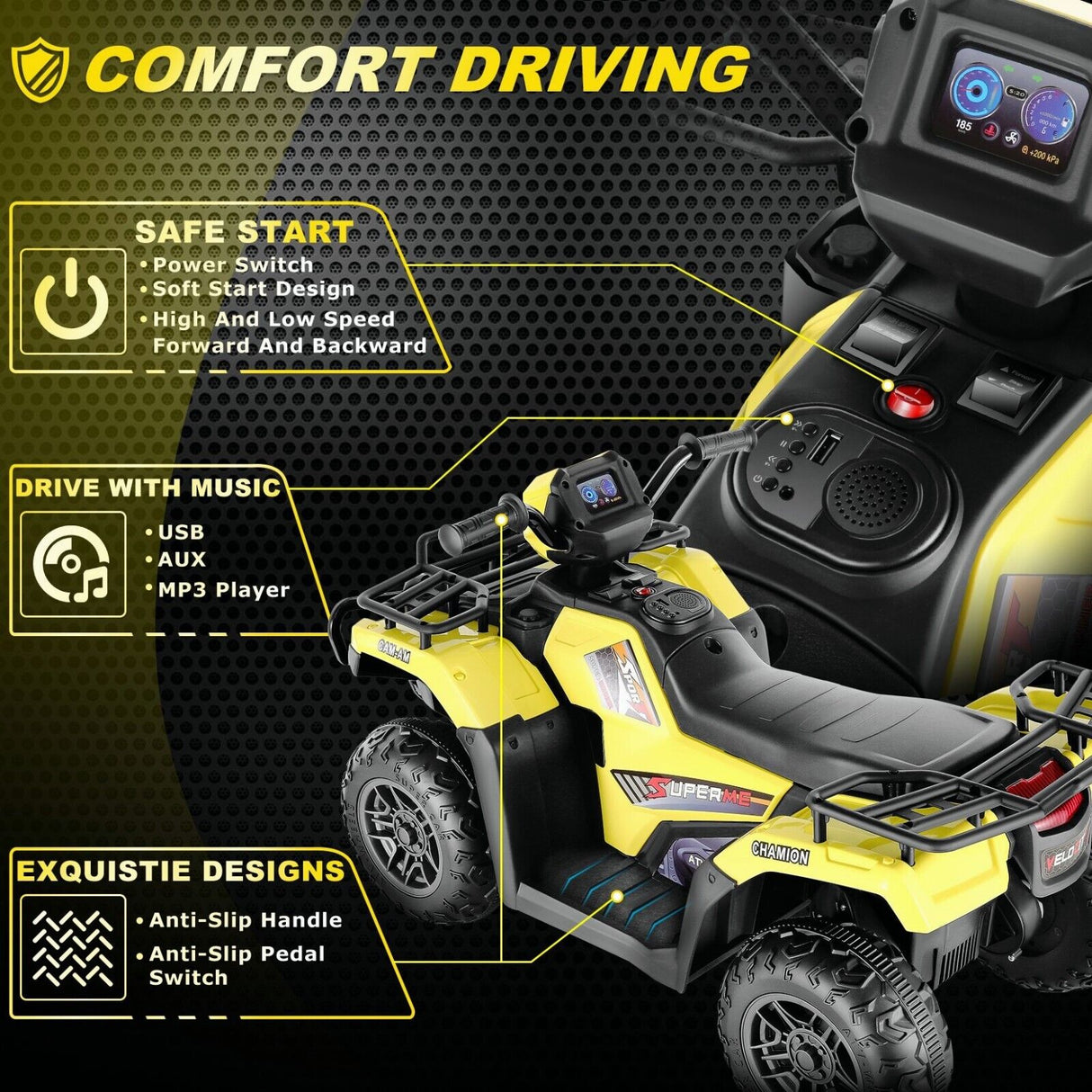 Electric 4-Wheeler Quad for Kids with 12V Battery and Dual 30W Motors