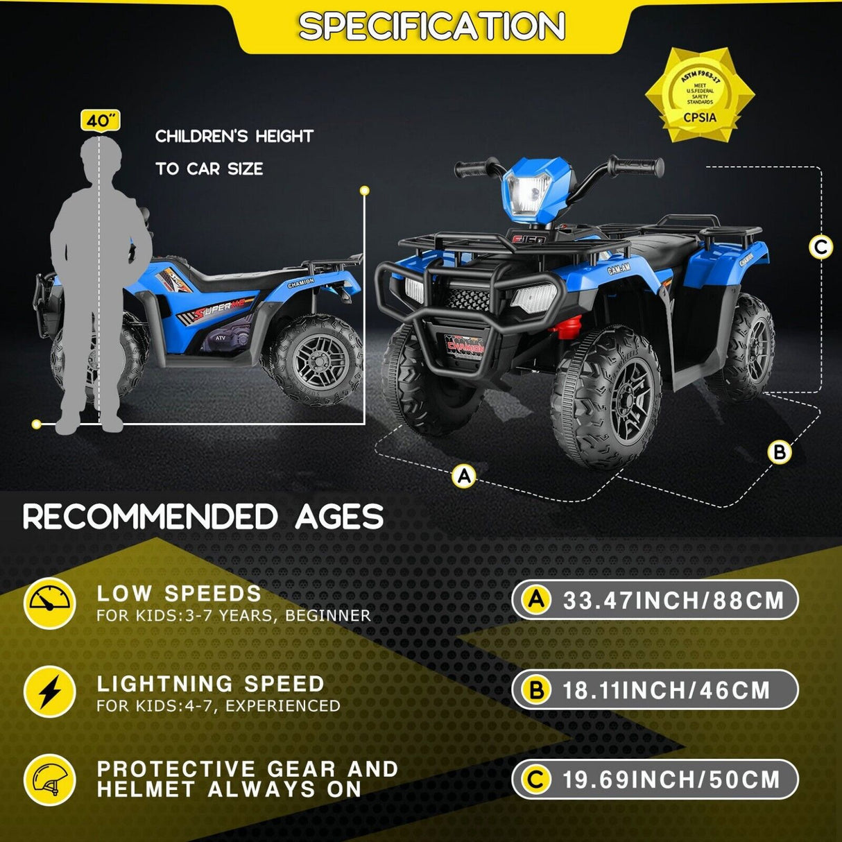 Electric 4-Wheeler Quad for Kids with 12V Battery and Dual 30W Motors