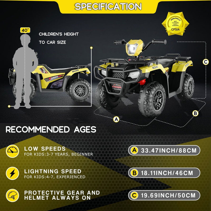 12V Quad for Kids with LED Lights and Dual Speed Options