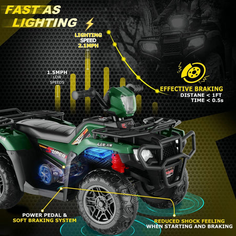 12V Quad for Kids with LED Lights and Dual Speed Options