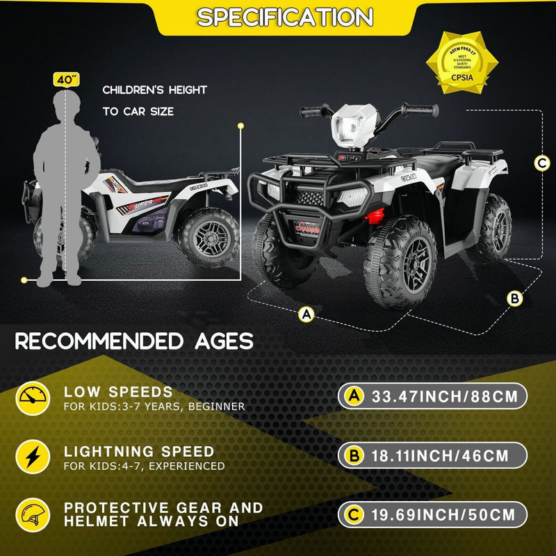 12V Quad for Kids with LED Lights and Dual Speed Options