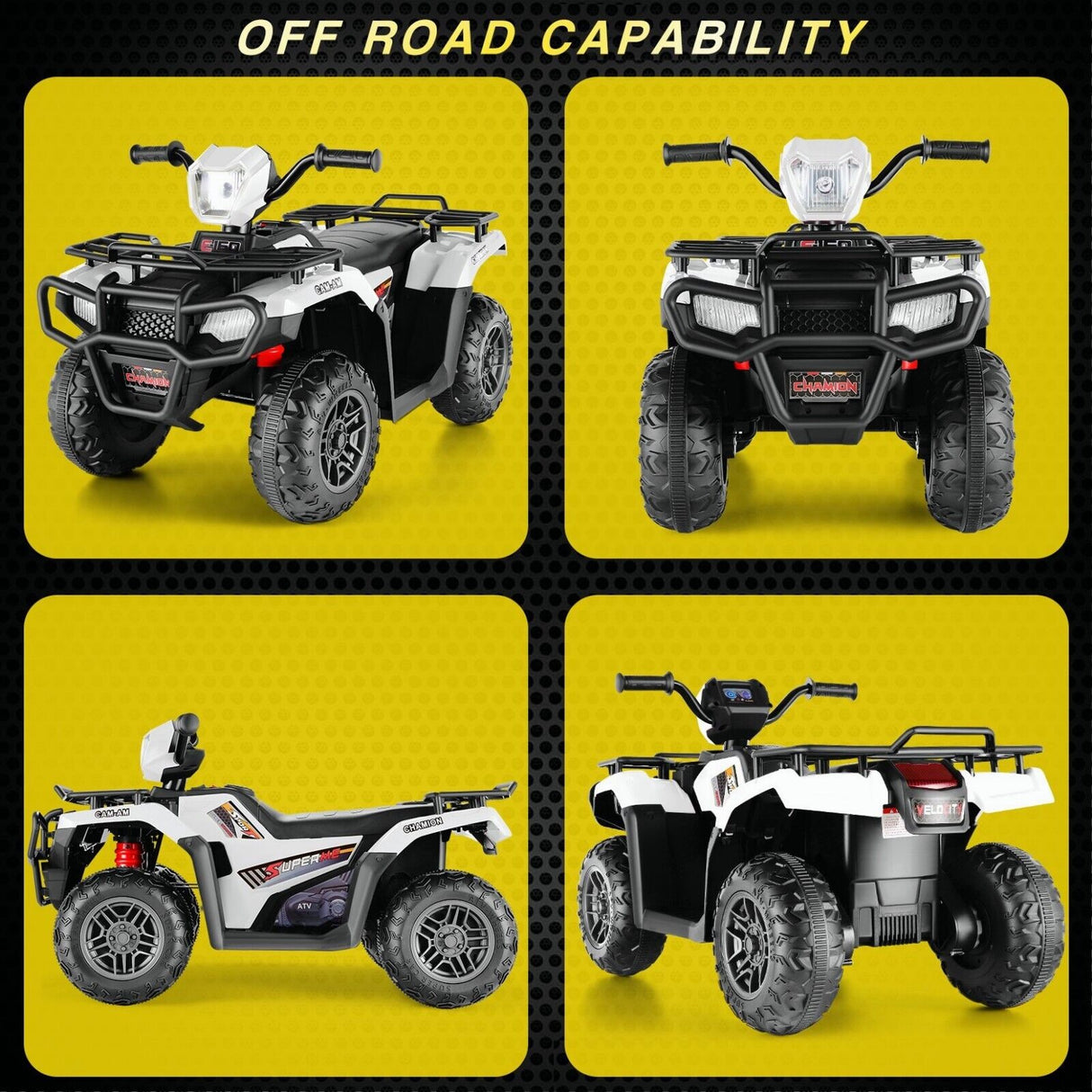 12V Quad for Kids with LED Lights and Dual Speed Options