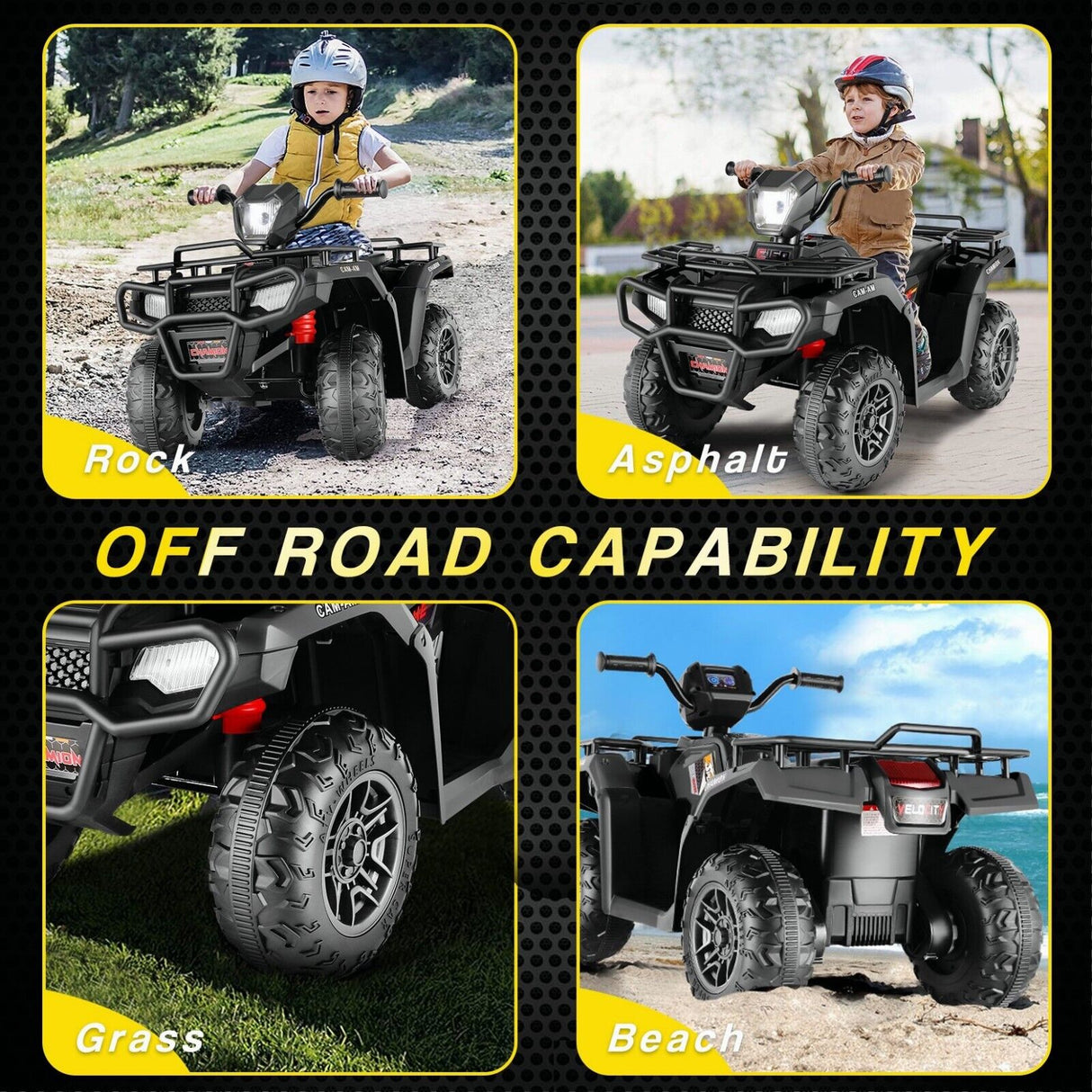 12V Quad for Kids with LED Lights and Dual Speed Options