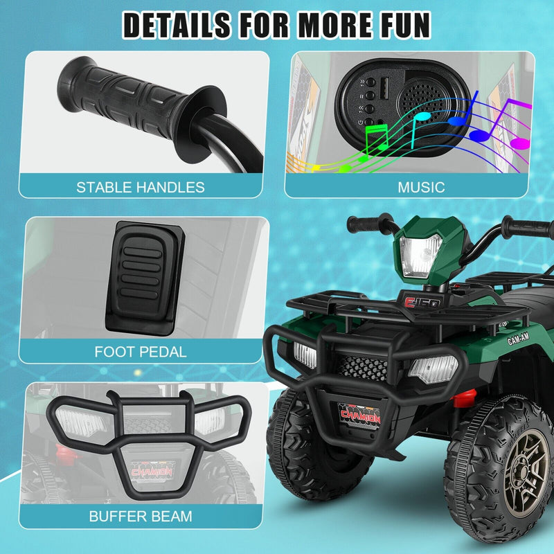 12V Electric ATV Ride-On Toy Car with USB/MP3 for Kids Ages 3-6