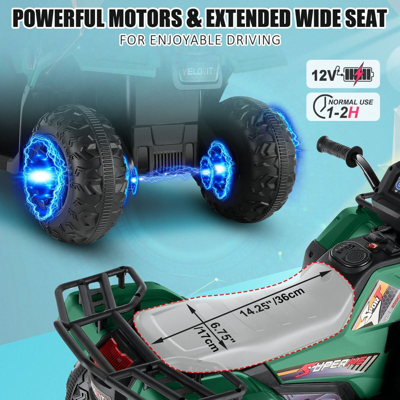 12V Electric Ride-On ATV Toy Car with USB/MP3, 4 Wheels for Kids Ages 3-6
