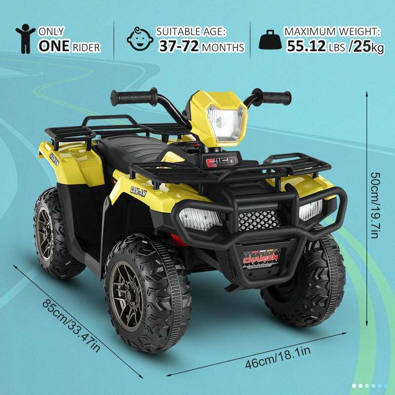 12V Electric Ride-On ATV Toy Car with USB/MP3, 4 Wheels for Kids Ages 3-6