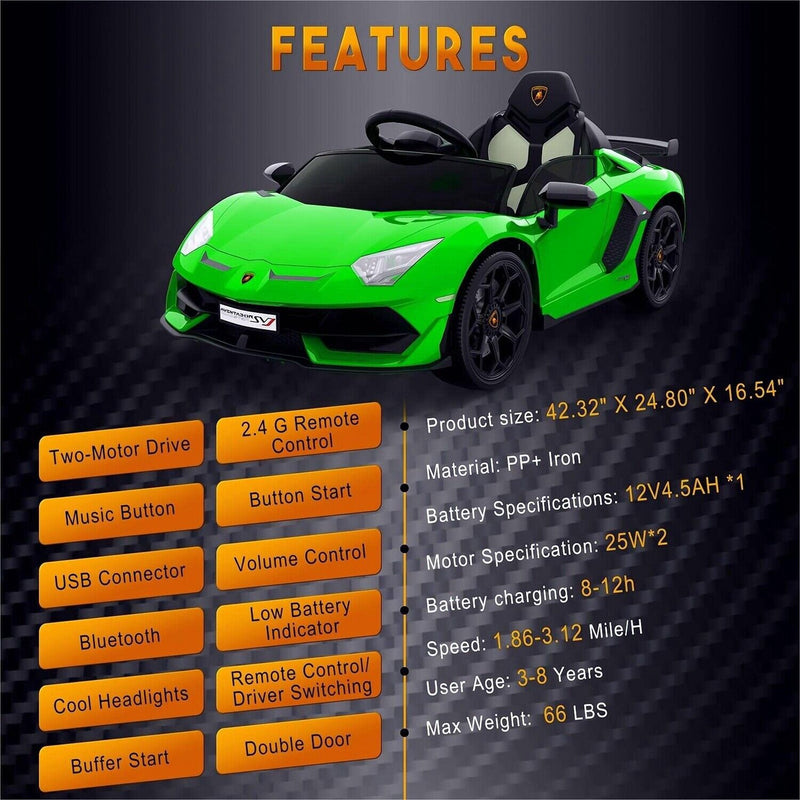 12V Electric Battery Powered Sports Car for Kids with Remote Control - Green
