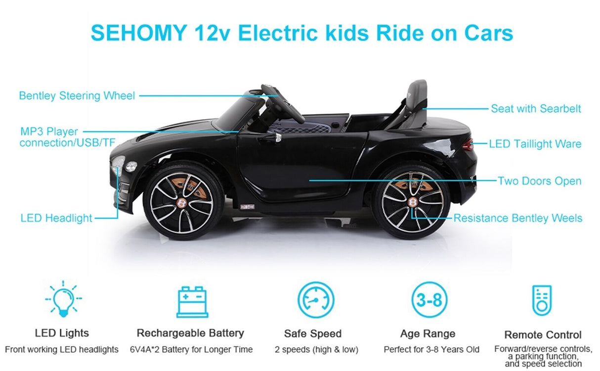 12V Electric Bentley Style Ride On Car for Kids with Remote Control and AUX