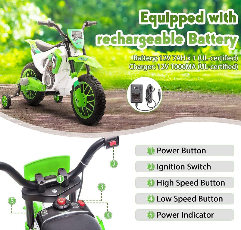 12V Electric Dirt Bike Ride-On Toy for Kids - Battery Powered Motorbike