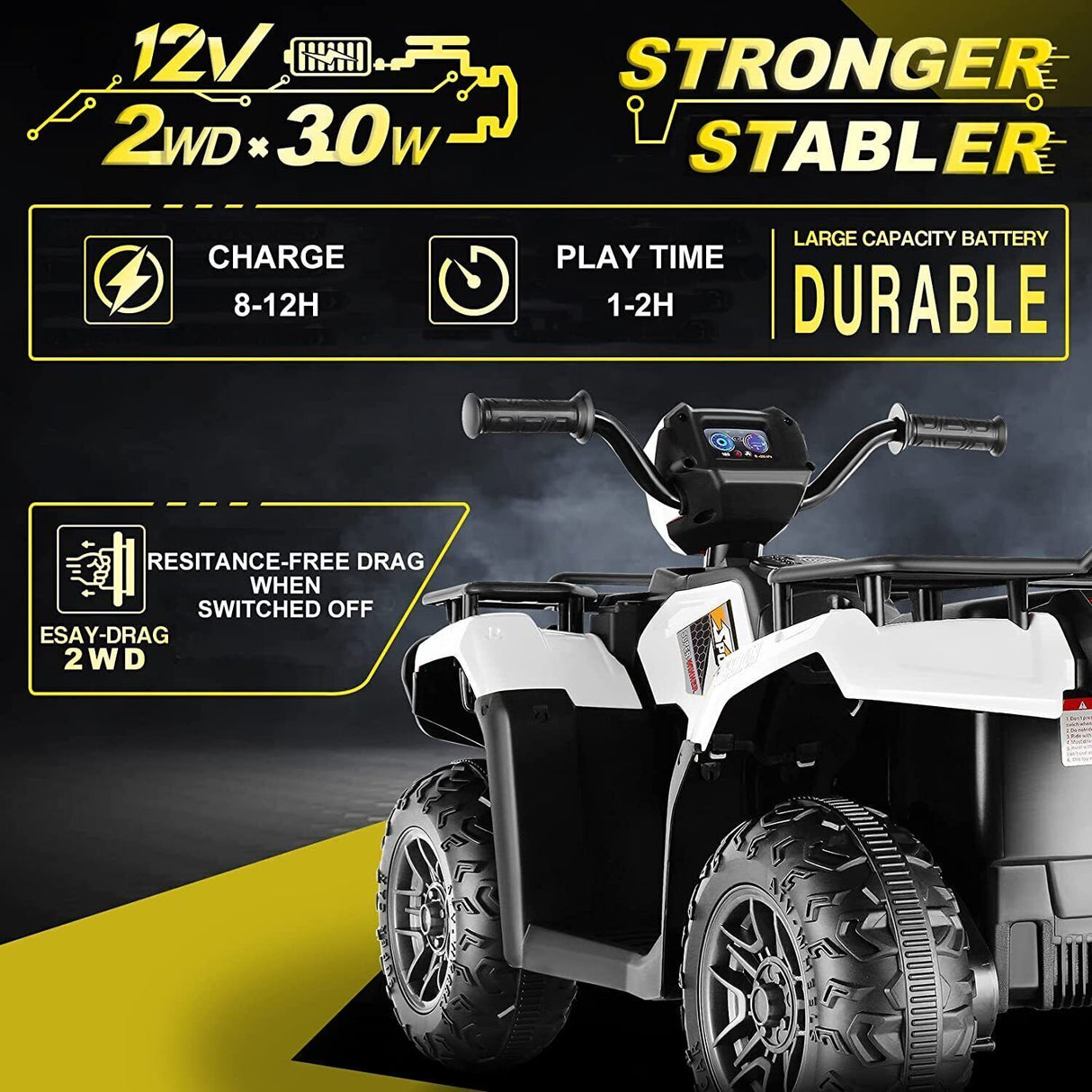12V Electric ATV Quad for Kids Ages 3-6 in Sleek Black Design