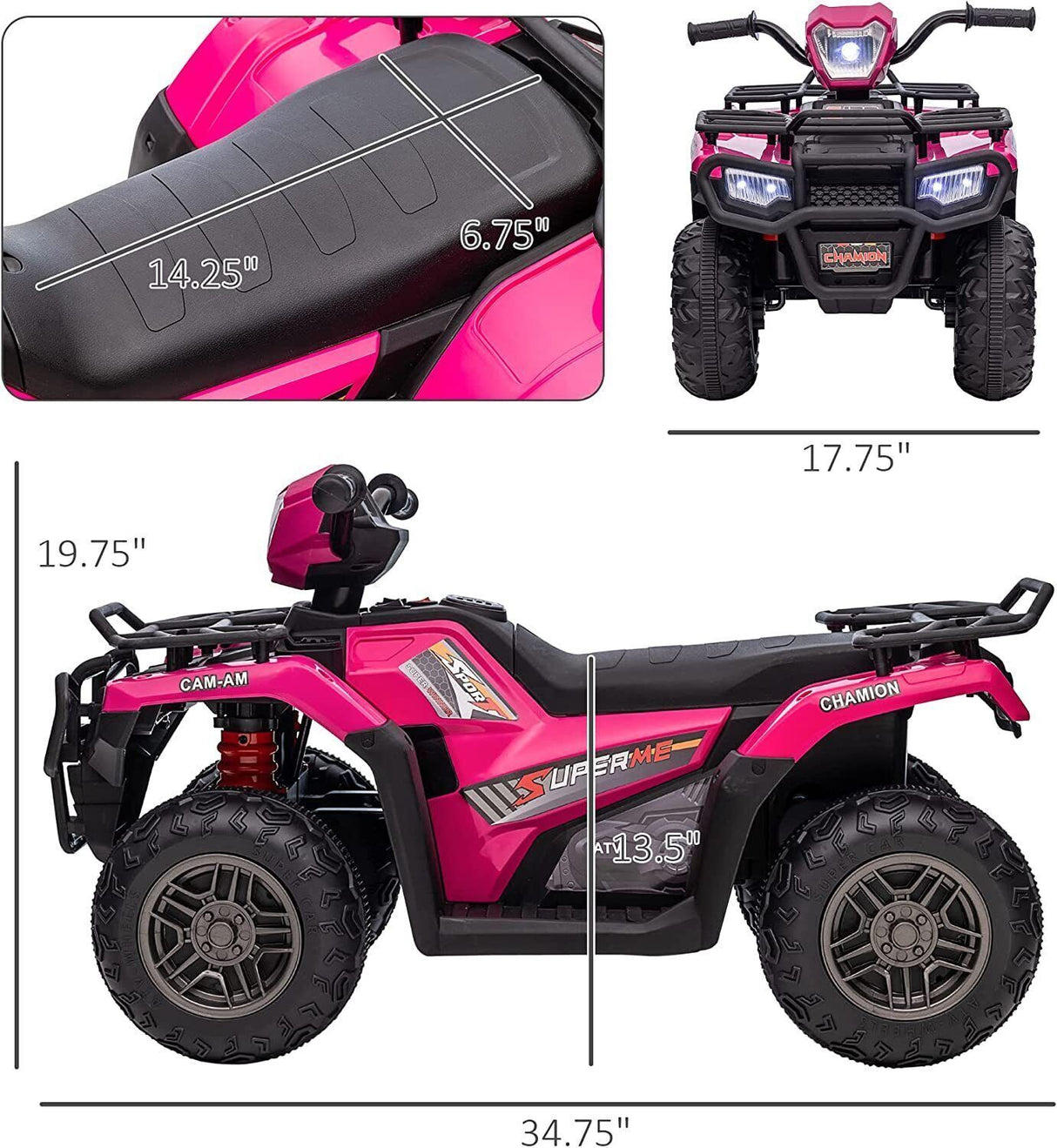 12V Electric Ride-On ATV for Kids 3-6 Years Old - Black Quad Truck with Battery Power