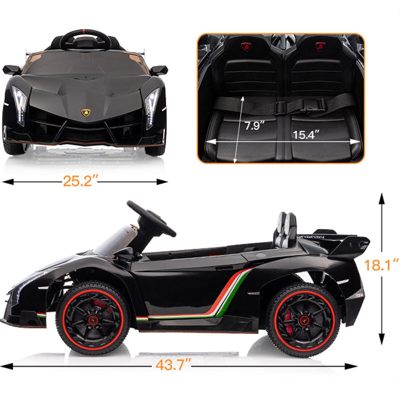 12V Electric Kids Ride-On Car in Black with Licensed Lamborghini Veneno Design