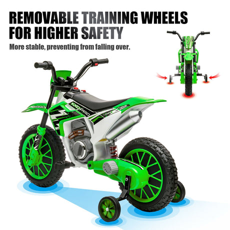 12V Electric Kids Ride-On Dirt Bike with Training Wheels - Battery Powered Motorcycle