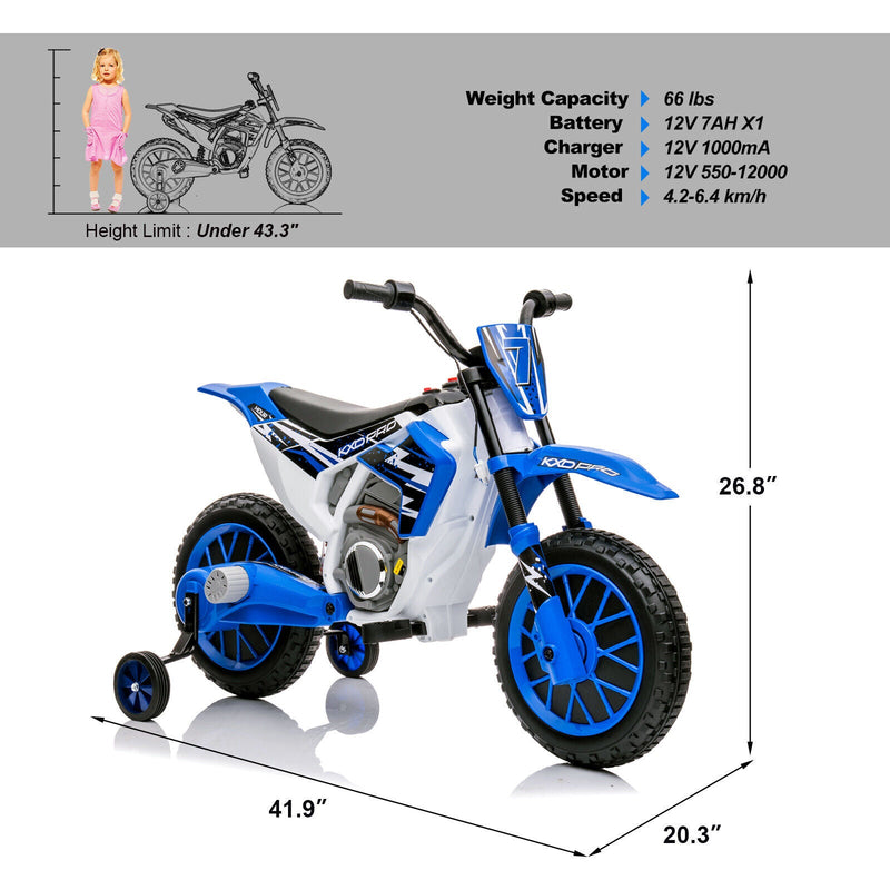 12V Electric Kids Ride On Dirt Bike with Training Wheels - Motorbike Fun for Little Riders