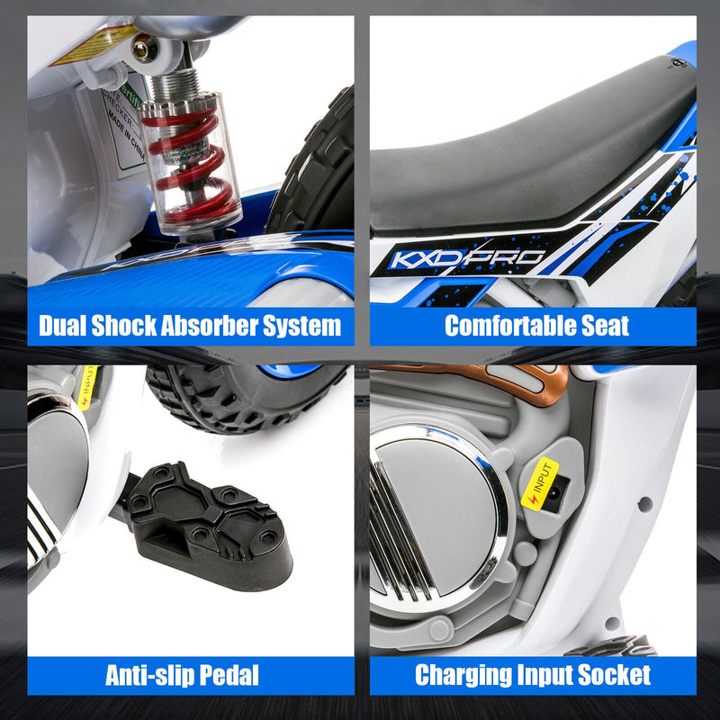 12V Blue Kids Ride On Motorcycle with Training Wheels - Electric Motorbike for Young Riders