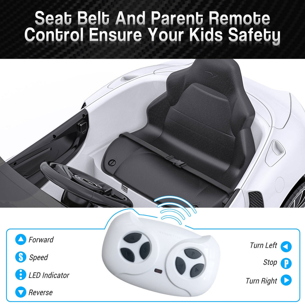 12V Electric Kids Ride On Sports Car with Remote Control and USB LED Lights