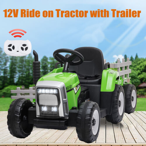 12V Electric Kids Ride On Tractor with Trailer - Battery Powered Car Toy for Christmas