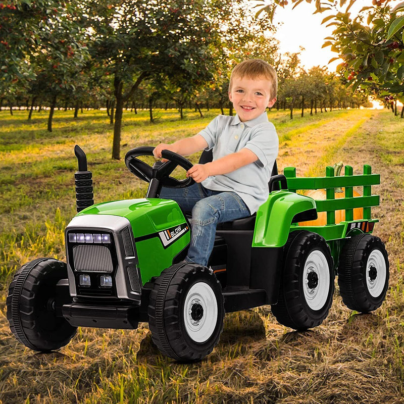 12V Electric Kids Ride On Tractor with Trailer - Battery Powered Car Toy for Christmas
