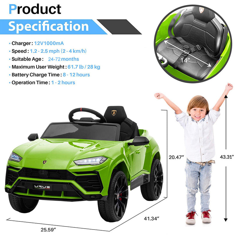 12V Electric Lamborghini Urus Kids Ride-On Car with Remote Control - Perfect Gift for Young Car Enthusiasts