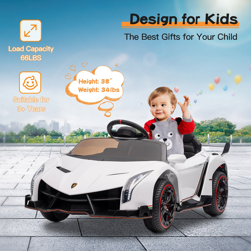 12V Licensed Lamborghini Kids Ride On Car - 2 Seater Electric Vehicle in White