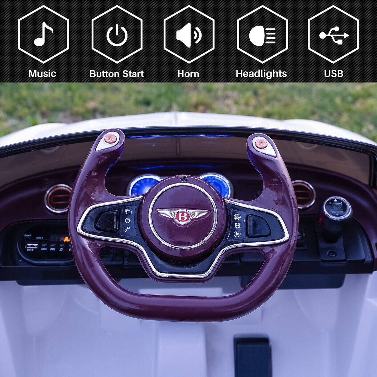 Licensed Bentley Style 12V Electric Ride On Car for Kids with LED Remote Control