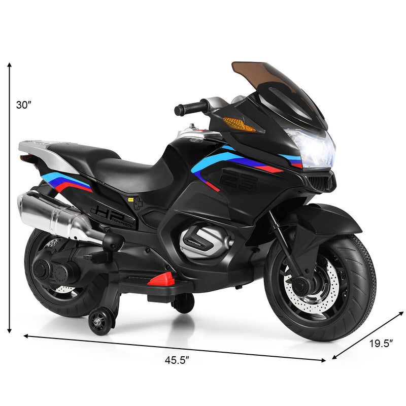 12V Electric Motor Bike for Kids with LED Lights - Black