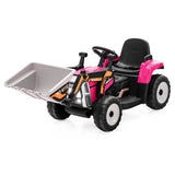 12V Electric Pink Excavator Digger Tractor with RC Control and Digging Bucket for Kids