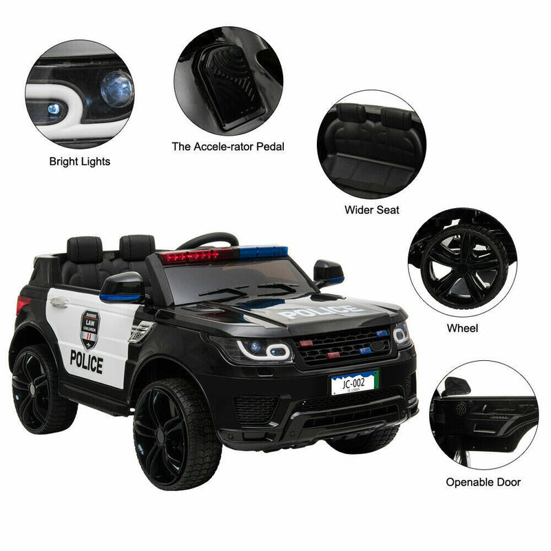 12V Electric Police Car Ride-On SUV for Kids with Music, Lights, Horn, and Remote Control