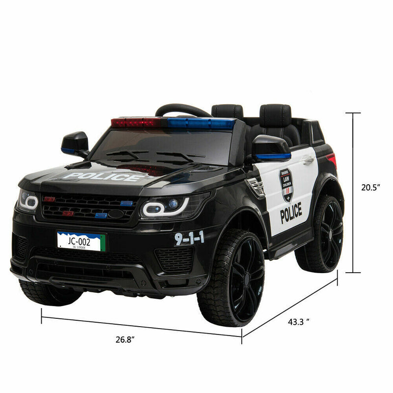12V Electric Police Car Ride-On SUV for Kids with Music, Lights, Horn, and Remote Control