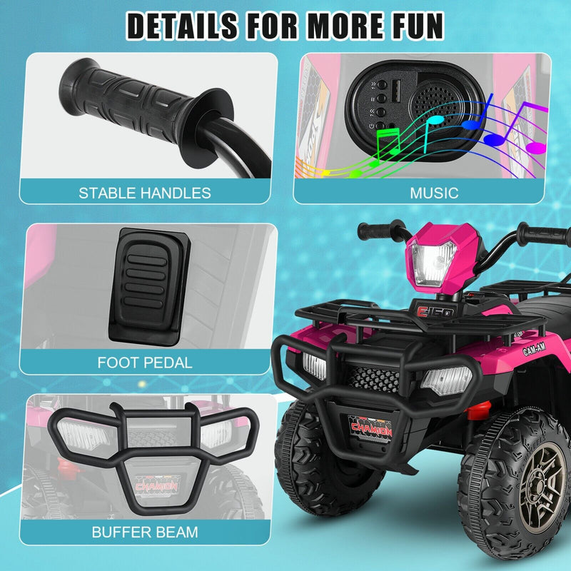 12V Electric Ride-On ATV Toy Car with USB/MP3 for Kids Ages 3-6