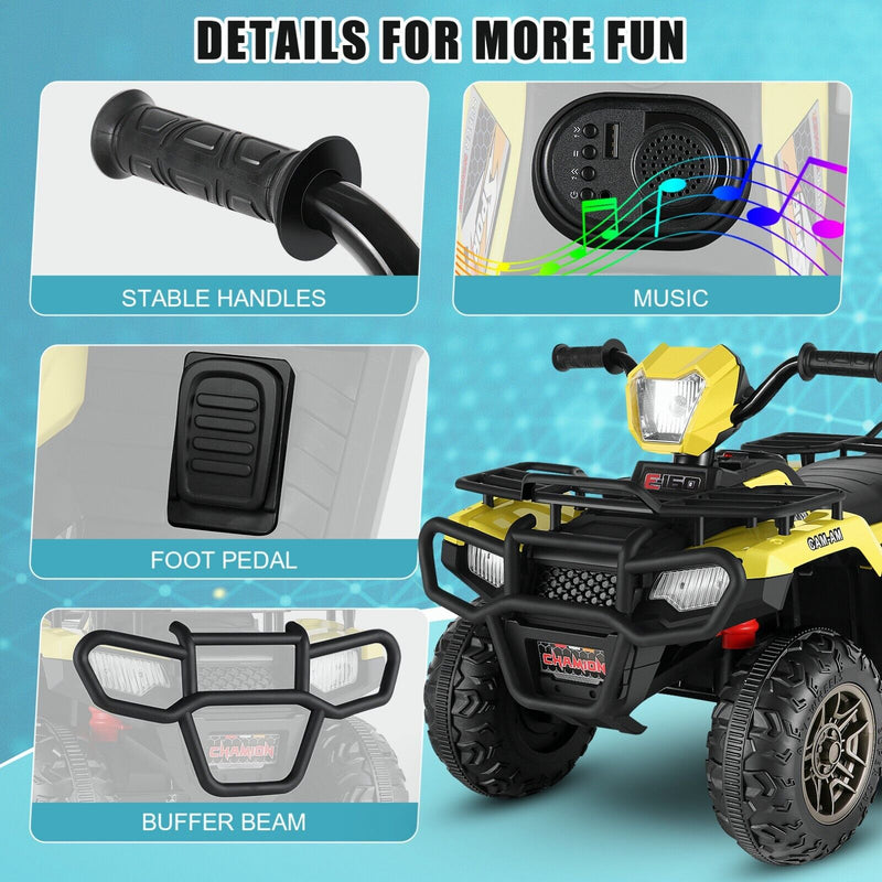 12V Electric Ride-On ATV Toy Car with USB/MP3 for Kids Ages 3-6