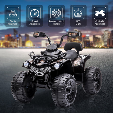12V Electric Ride-On ATV Quad for Kids with LED Lights, Music, and USB
