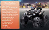 12V Electric Ride-On ATV Quad for Kids with LED Lights, Music, and USB