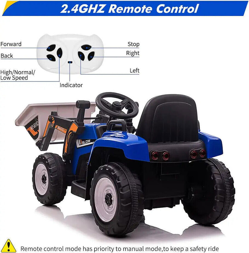 12V Electric Ride On Car for Kids with Bluetooth Remote and Bucket Control