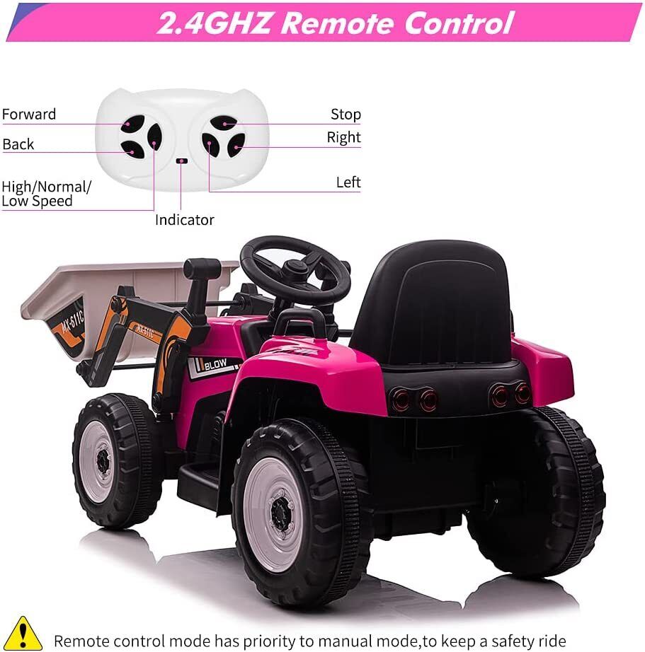 12V Electric Ride On Car for Kids with Bluetooth Remote and Bucket Control