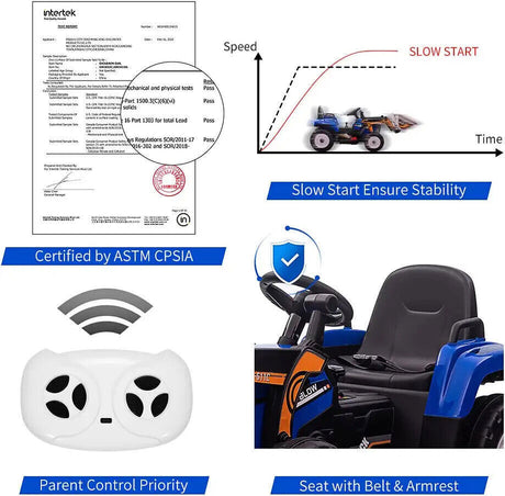 12V Electric Ride On Car for Kids with Bluetooth Remote and Bucket Control