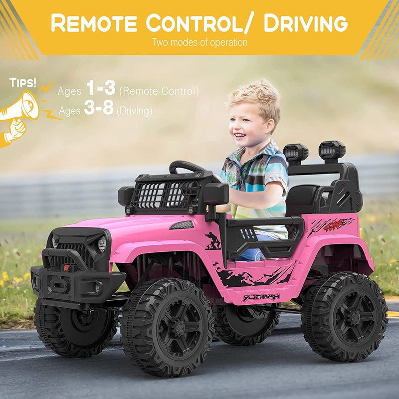 12V Electric Ride On Car for Kids with Bluetooth Remote Control - 2 Speeds, Pink