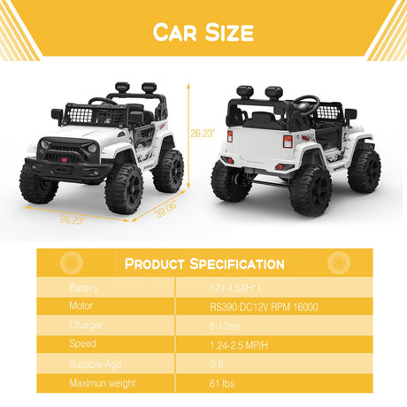 12V Electric Ride-On Car for Kids with Parental Remote Control