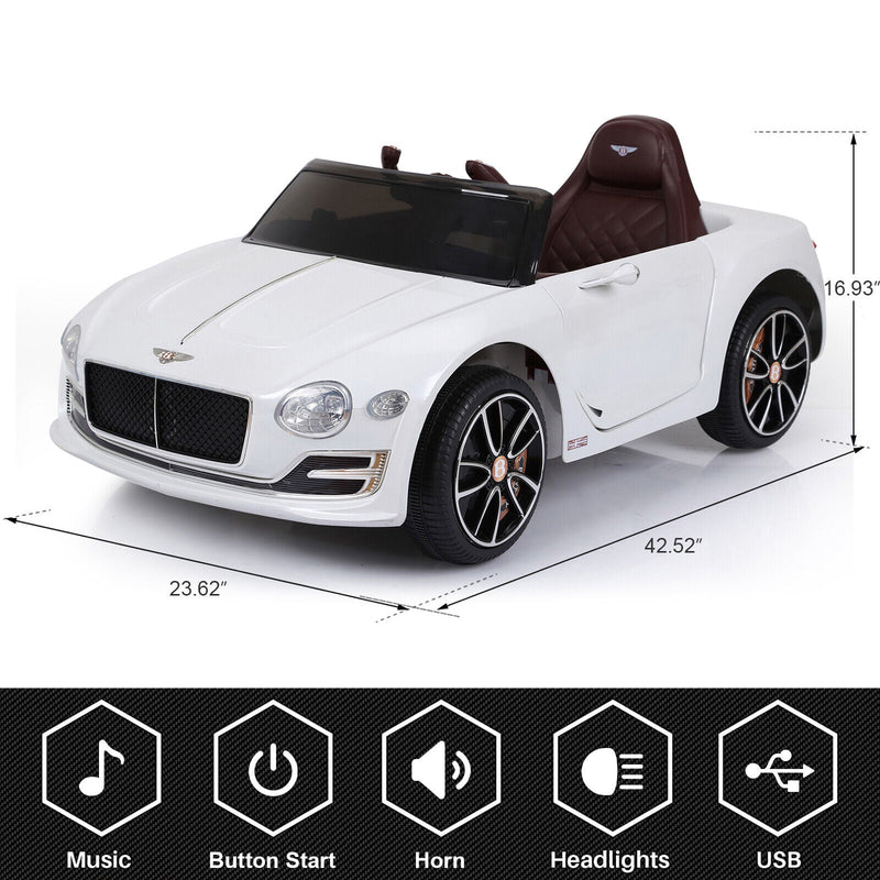 12V Licensed Bentley Style Electric Ride-On Car with LED Lights and Remote Control for Kids