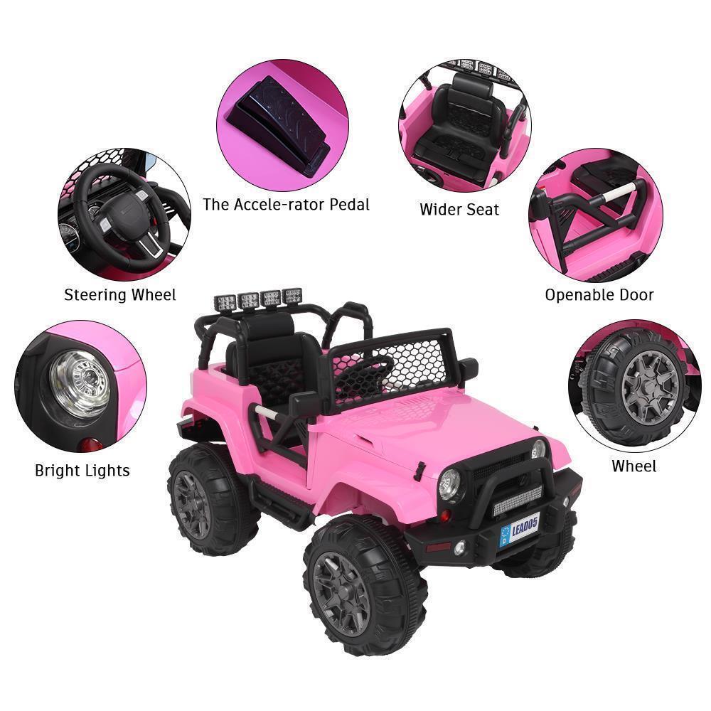 12V Electric Ride-On Car for Kids with Remote Control, MP3 Player, and LED Lights in Pink
