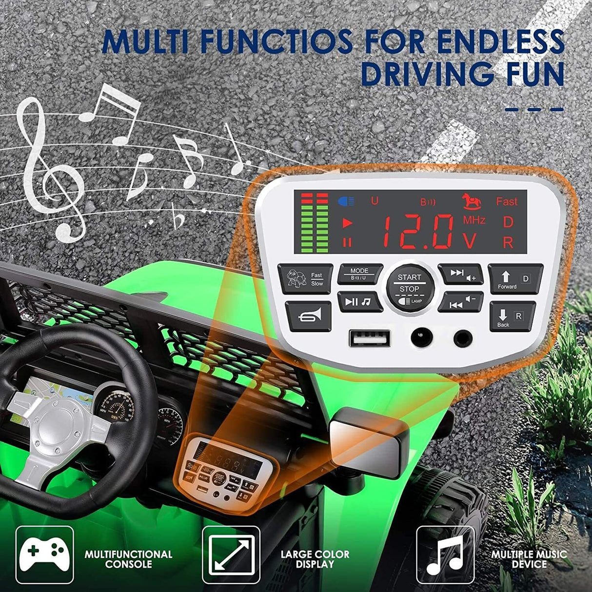 12V Electric Ride-On Car for Kids with Remote Control, MP3 Player, and LED Lights - Perfect Gift Toy