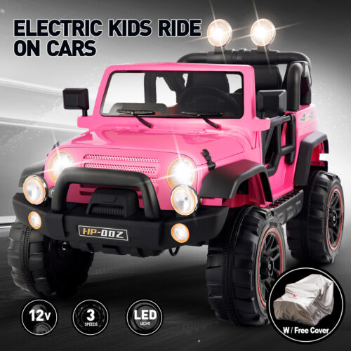 12V Electric Ride-On Car for Kids with Remote Control, MP3 Player, LED Lights, and Cover